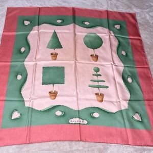 BVLGARI 100% Silk Pink & Green Tree Topiary Print Square Scarf